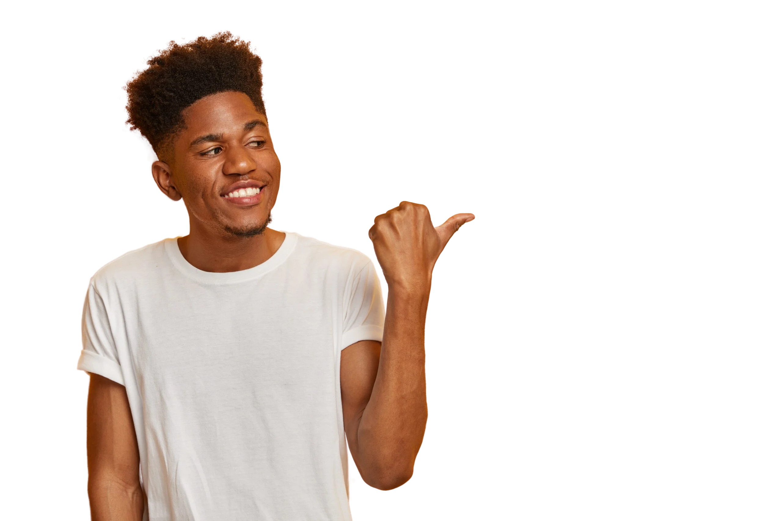 friendly-cheerful-dark-skinned-hipster-man-discusses-interesting-copy-space-points-thumb-away-right-side-shows-some-place-direction-has-curly-trendy