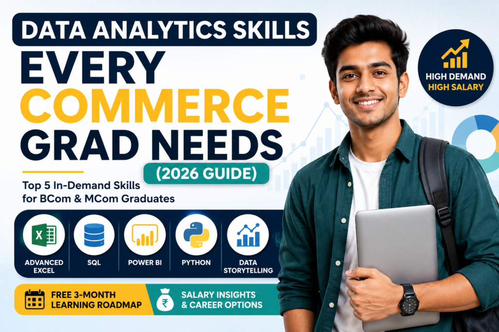 Data Analytics Skills for Commerce Graduates in 2026 including Excel, SQL, Power BI, Python, and Data Storytelling