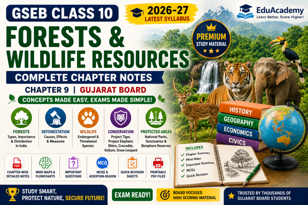 Forests and Wildlife Resources Notes for GSEB Class 10 Social Science Chapter 9 (2026–27) | Gujarat Board Geography Study Material by EduAcademy